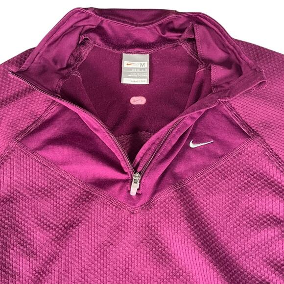 Nike Dri-Fit Women Medium Plum 3/4 Zip Running Pullover High Neck Active Workout - Picture 9 of 14